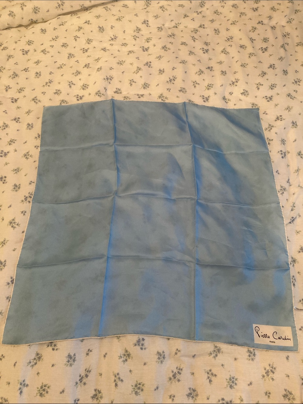 Pierre Cardin Sky Blue Scarf with Floral Edge